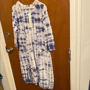 Blue Tie-Dye Long Sleeve Dress